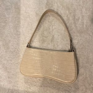 Cream Leather Baguette Bag